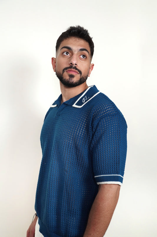 The GenZuine Polo – Petrol Blue Textured Mesh Knit