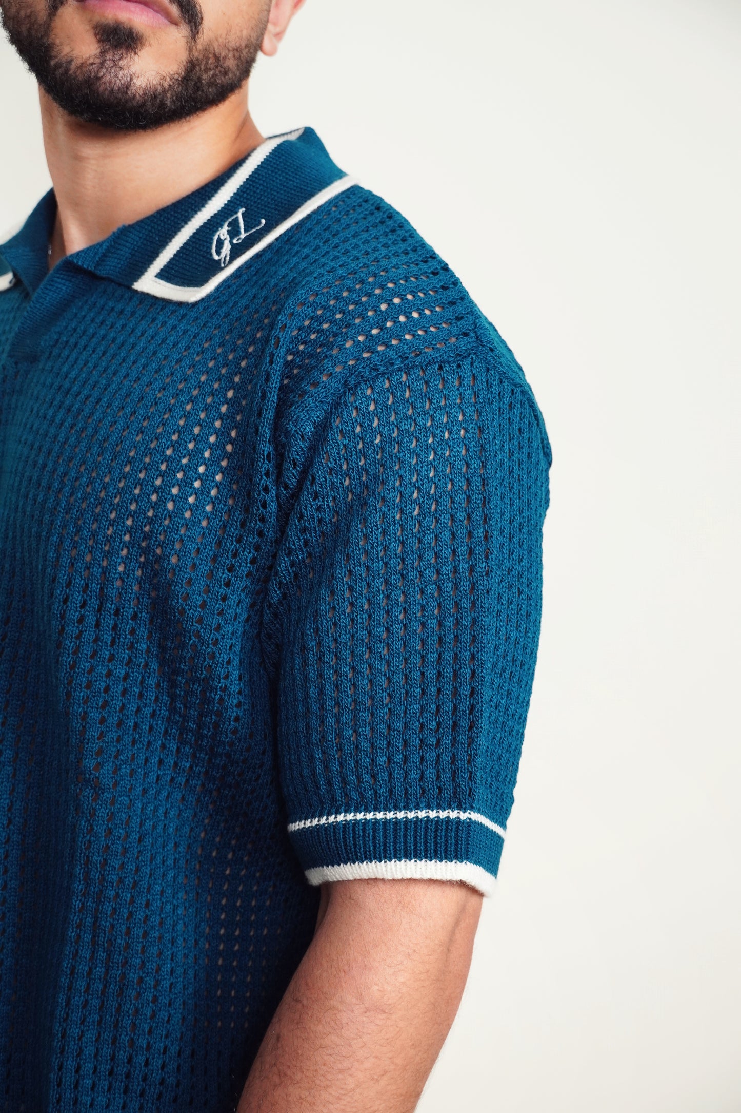 The GenZuine Polo – Petrol Blue Textured Mesh Knit