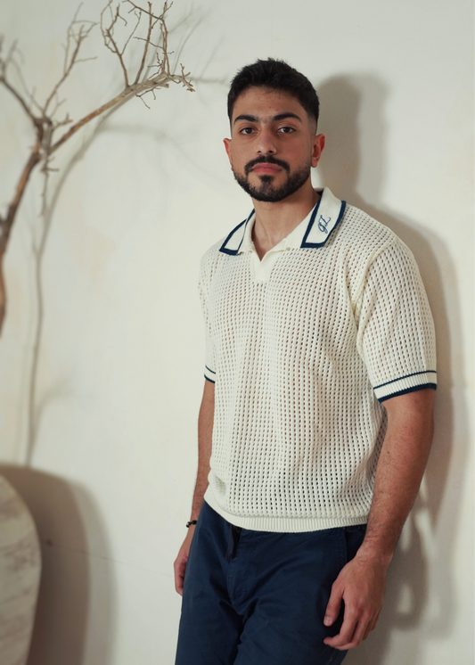 The GenZuine Polo - Off-White Textured Mesh Knit