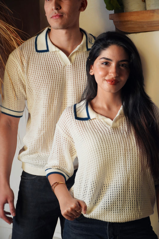 The GenZuine Polo - Off-White Textured Mesh Knit